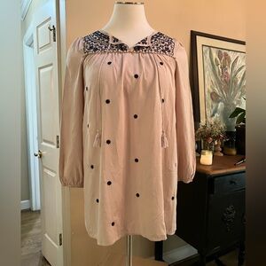 Umgee flowy cream mini dress with black embroidery detail and flowers